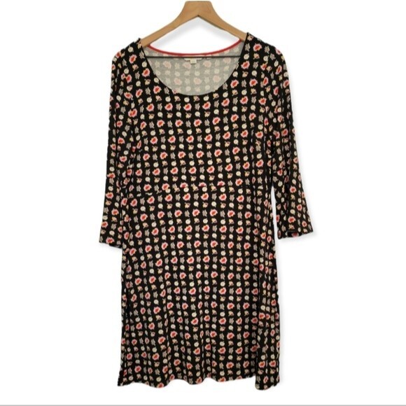 Boden Miriam Jersey Tunic Bell Sleeve Mini Dress in Black Floral Size 12 Long - Picture 1 of 6